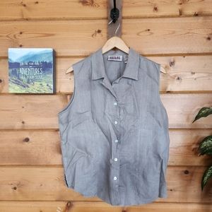 Bill Blass Jeans💜 Vintage 100% Linen Sleeveless Button Down Top Blouse Sz Large